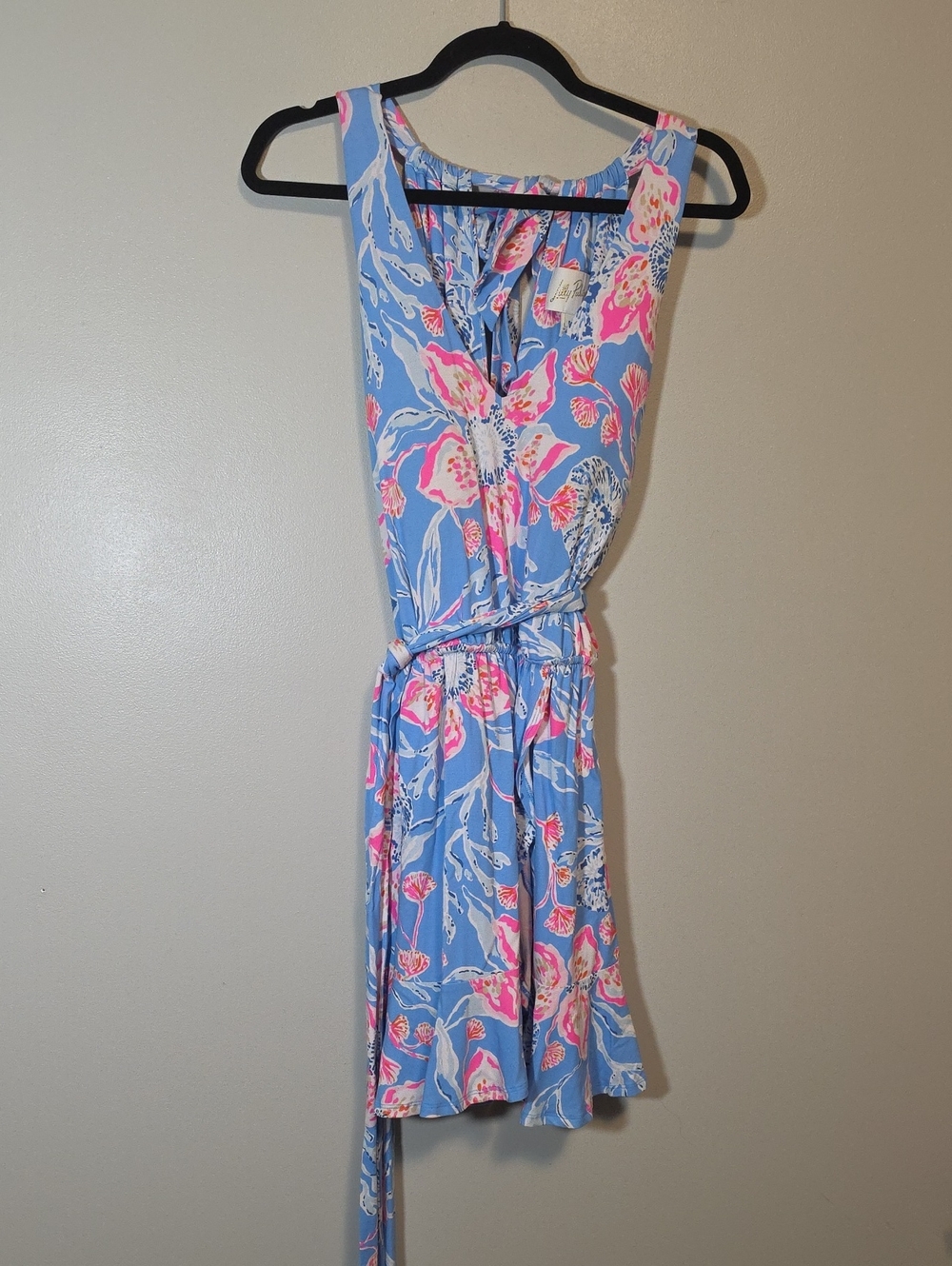 Lilly Pulitzer Camri Halter Floral Sleeveless Belted Romper Dress - Built In Bra